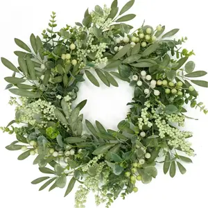 Christmas Eucalyptus Wreath Door Hanging Decoration, Leaf Vine Garland Ornament, Festive Holiday Home Decor, Natural Style