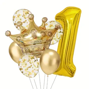 7-Piece First Birthday Number Balloons Set, Metallic Color Balloons, Glitter Balloons Kit, 32-Inch Gold Number Balloons for Party Decorations
