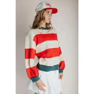 The Lorenzo Colorblock Sweater in Cream + Red