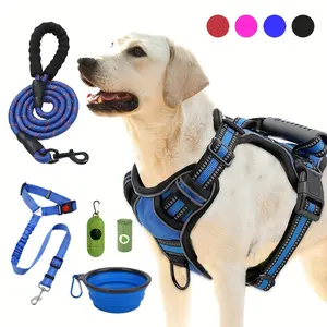 6in 1 No-Pull Dog Harness And Leash Set Adjustable Reflective No-Choke Pet Oxford Vest with 2 Leash Clips And Easy Control Handle for Small, Medium And Large Dogs