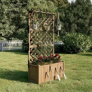 Amerlife Wooden Raised Garden Bed with Trellis, Deep Planter Box, Hanging Plant Basket Compatibility, 3×2×6FT Outdoor Structure for Climbing Plants & Vegetables