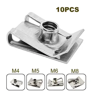 For Car 10pcs Stainless Steel U Type Clips Plate Leaf Spring Nut M6 M5 M4 M8 8mm 5mm 6mm 4mm Reed Nuts for Car Motorcycle Scooter ATV