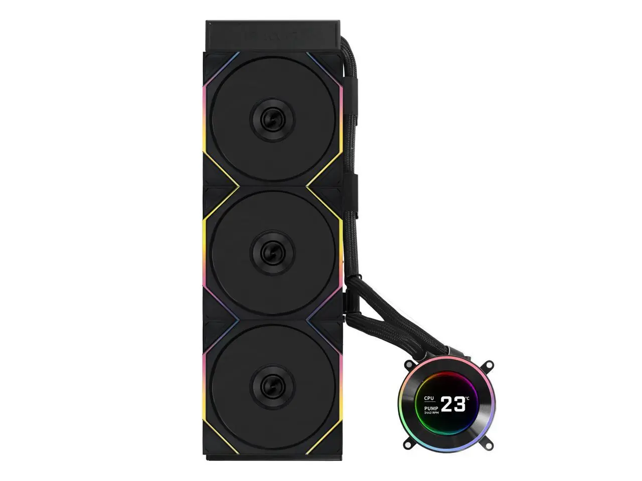 Lian Li Hydroshift II 360 TL RGB Liquid CPU Cooler - 360mm AIO - 3X 120 RGB Fans - 2.1 IPS LCD Screen - 3 Control Mode - Flexible Tubes Clamp - LGA 1851/1700, AMD AM5/AM4 - Black (HS2LCD36TB)