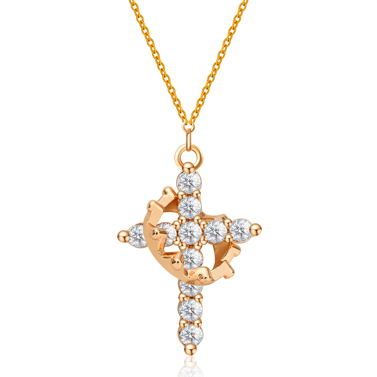 Rotating Crown Cross  18K Gold/Silver Plated Necklace nickel-free, Adjustable Chain, Trendy Rhinestone Pendant for Women & Men, Perfect for Party & Daily Wear non-tarnish faith  based  jewelry yoshiki  cross  necklace Christmas Gift