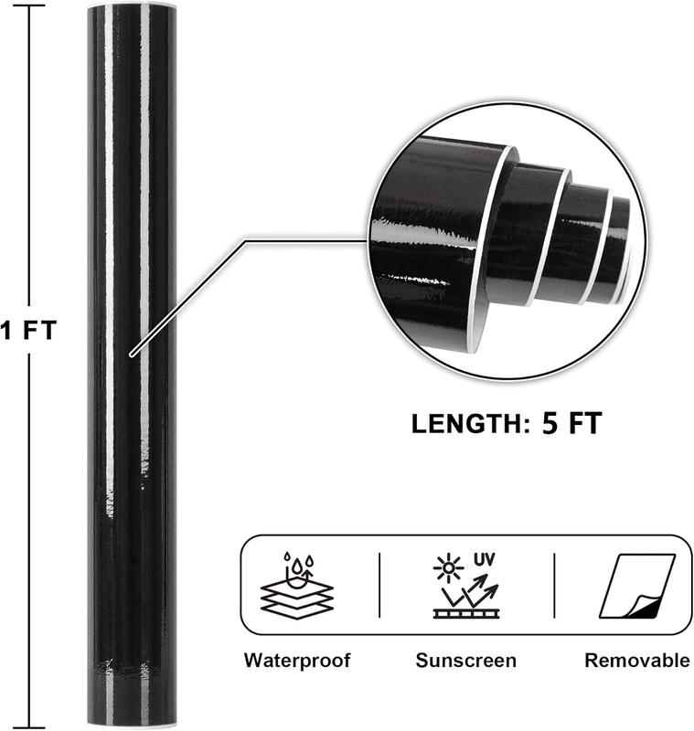 Gloss Vinyl Wrap 1ft x 5ft, Car Wrap Vinyl Roll Tool Kit with Bubble Free Air Release Technology, Automotive Blackout Film for Motos Cars Interior Exterior