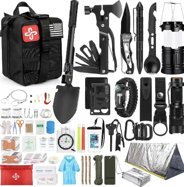Portable 250PCS-Emergency Survival Kit, Professional First Aid Kit with Camping Gear, Outdoor Survival Tools, Car Emergency Supplies, Hiking & Travel Essentials, Complete Preparedness Kit for Men, Dad, Husband, Adventurers, Perfect Christmas Gift