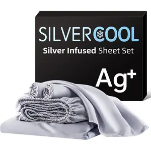 Bamboo Viscose & Silk Blended Silver Infused King Bed Sheets, 10% Silver for Self-Purifying & Clear Skin & Acne-Prone, Cooling Sheets Bedding for Hot Sleepers, Natural Odor Sheets