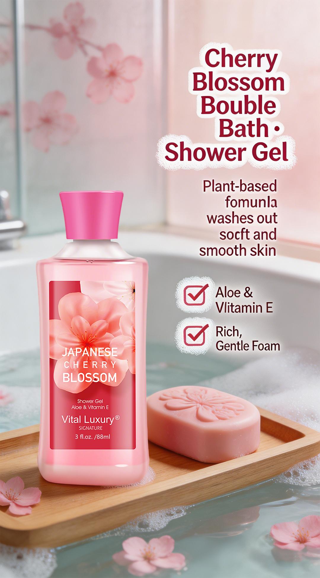 Mother's Day Gift-Vital Luxury Japanese Sakura Bath &Body Travel Set  – 3oz Shower Gel, 3oz Body Lotion, 3oz Body Mist | Silky Lather, All-Day Freshness, Moisturizing & Revitalizing | Ideal Gift for Mom, Wife, Sister & Girlfriend