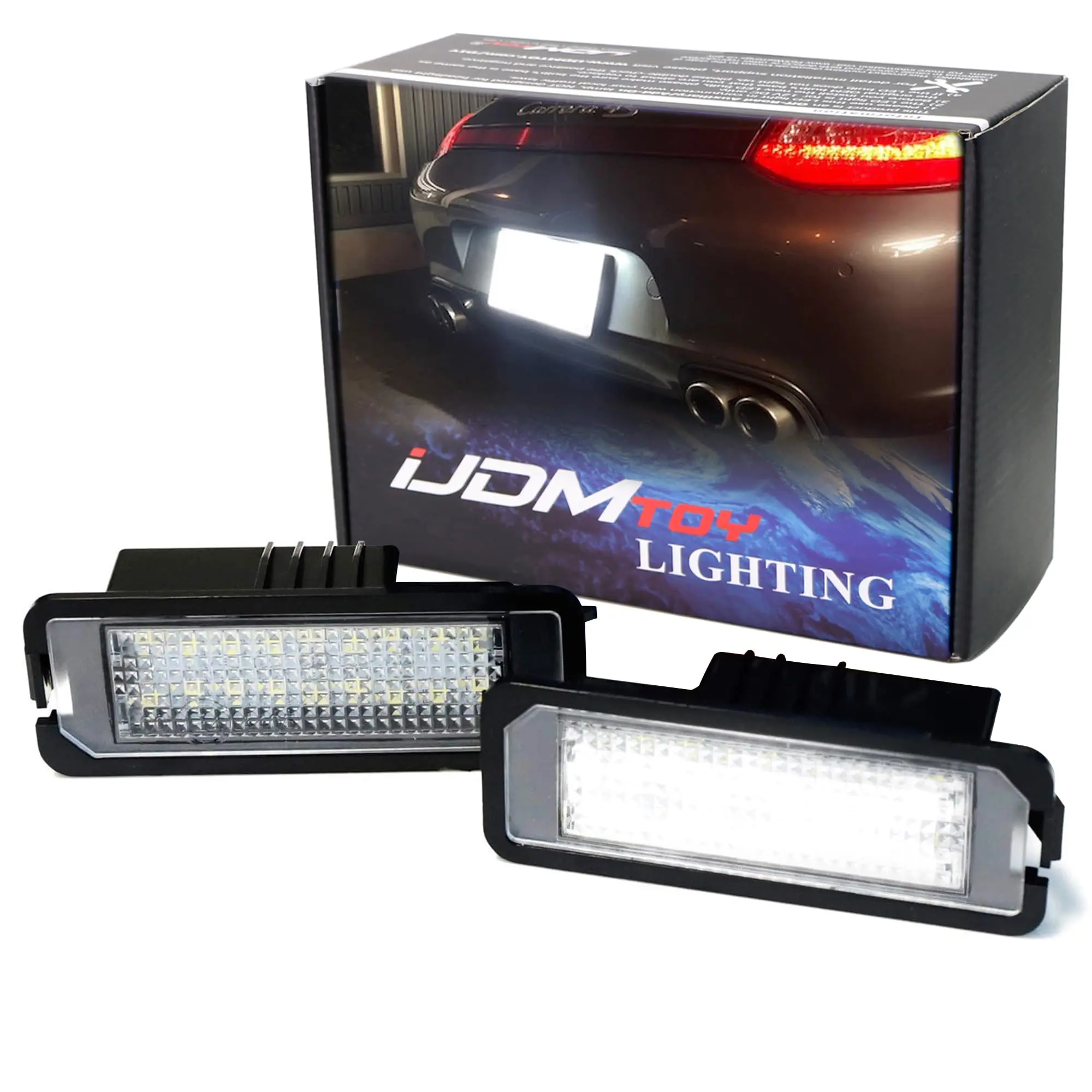 iJDMTOY 3W Full LED License Plate Light Kit For Volkswagen Golf GTi CC Rabbit Eos Beetle Porsche Cayman Carrera Cayenne Boxster, 18-SMD Xenon White LED & Can-bus Error Free