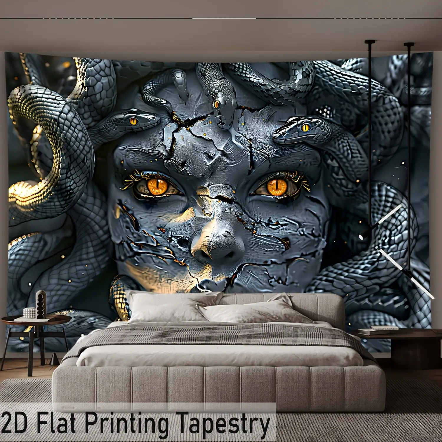 Ultra Large Dark Snake Haired Witch Landscape Photo Decorative Tapestry Wall Hanging, High Definition Polyester Print, Wall Decor for Living Room Bedroom Office, Goth Home Decor