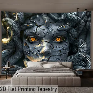 Ultra Large Dark Snake Haired Witch Landscape Photo Tapestry, High Definition Polyester Print, Wall Decor for Living Room Bedroom Office