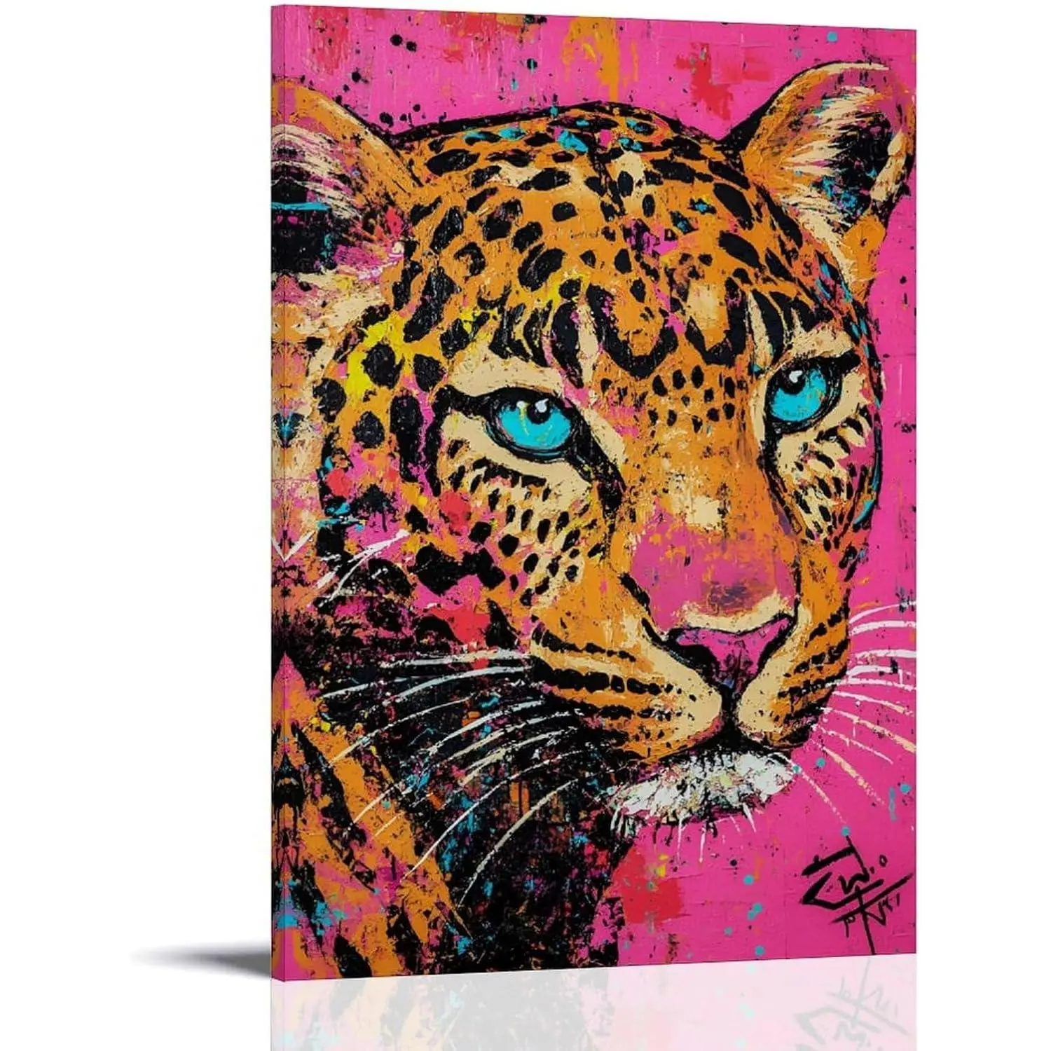 Y2K Aesthetic Funky Pink Leopard Wall Art Glitter Cheetah Neon Animal Canvas Hanging Paintings Poster Set for Preppy Bedroom Dorm Room Decor