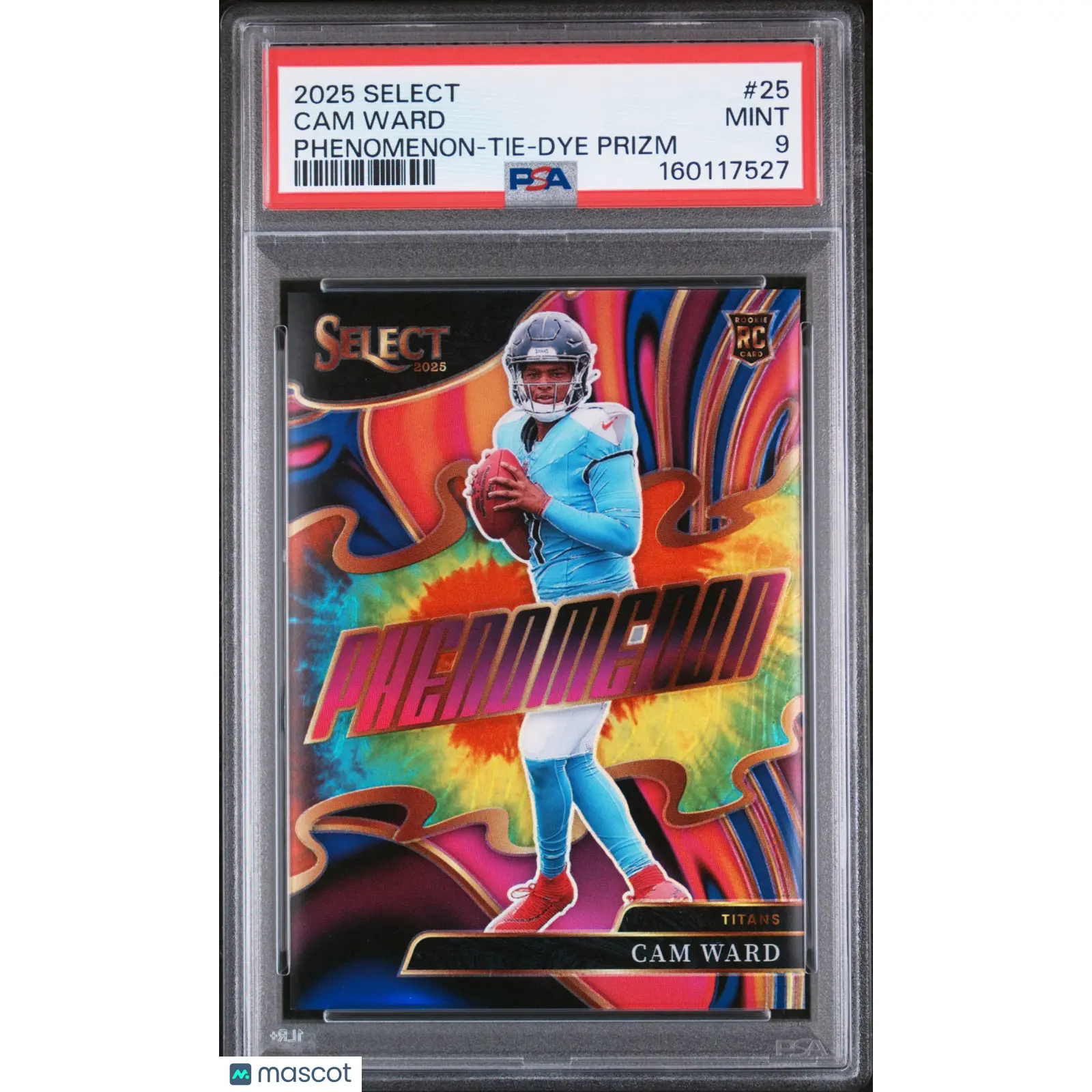 Cam Ward 2025 Panini Select Phenomenon #25 Tie Dye Prizm Rookie PSA 9
