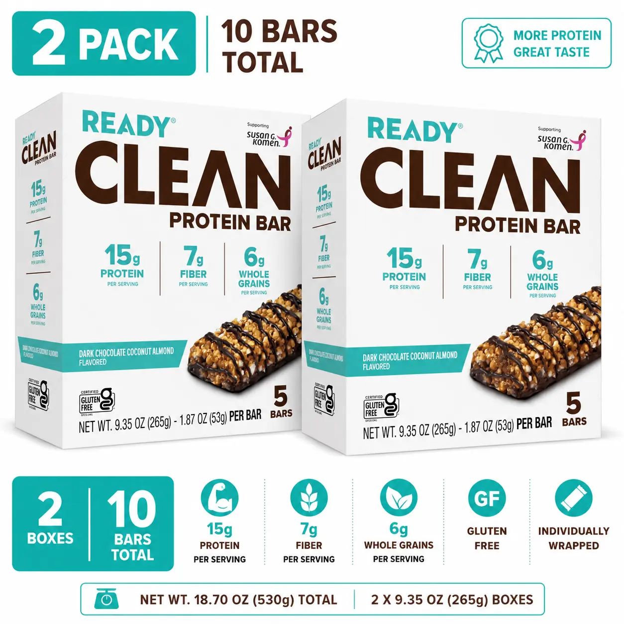 Ready Nutrition Dark Chocolate Coconut Almond Protein Bar Box