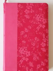 Biblia Reina Valera 1960 Large Print Leather Spanish Edition with Fucsia Cover, Cremallera, Index, Handy Size, Spanish Language