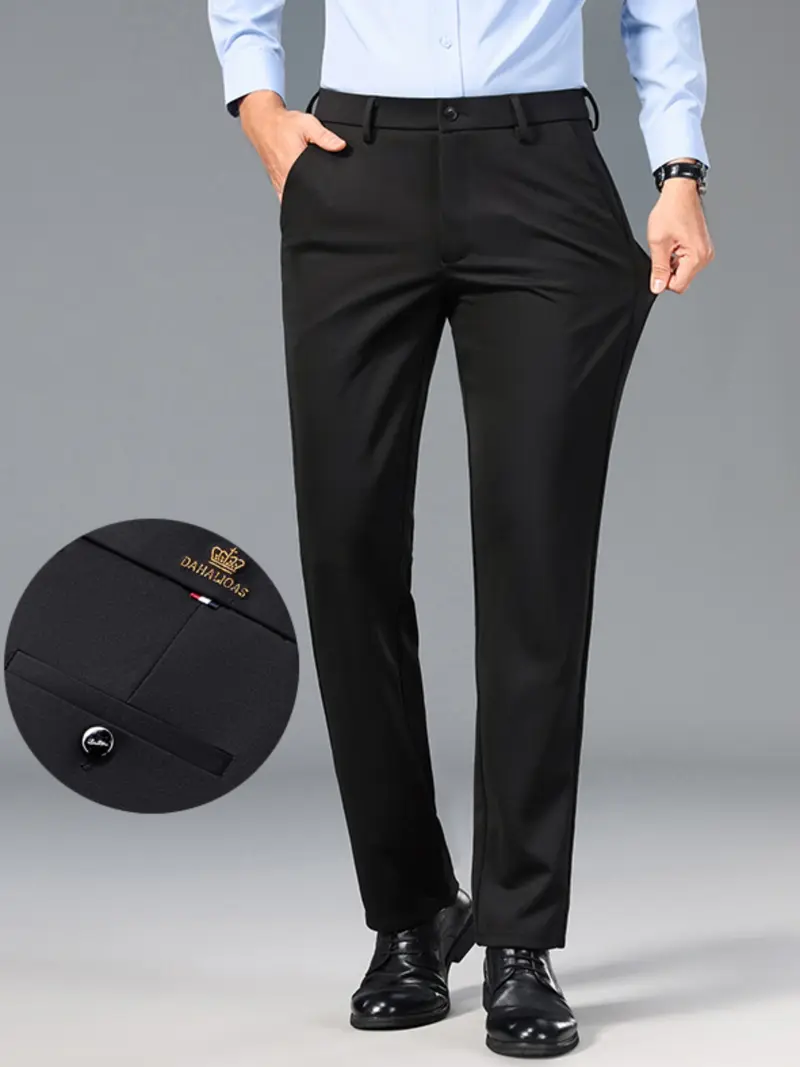 Men's Loose Straight Leg Elastic Formal Pants, All-Season Business Casual Trousers, Anti-Wrinkle Comfortable Men's Fashion Pants