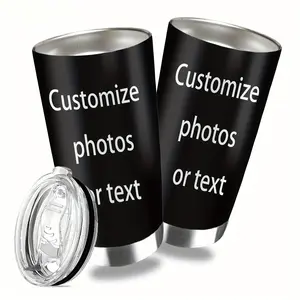 Customizable 20oz Tumbler with Lid - Stainless Steel Double Wall Vacuum Insulated Cup, Personalized with Your Images/Text, Ideal Gift for Christmas, Birthday, Office