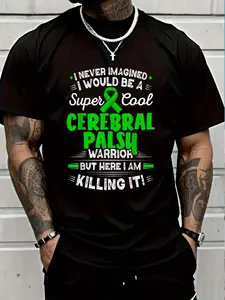 100% Cotton CP Cool Cerebral Palsy Warrior Cerebral Palsy Awareness T-Shirt Women's Men's Graphic Tee Crew Neck summer vacation Tops
