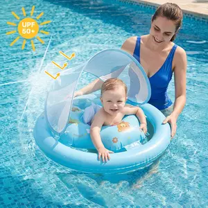 Dream Car Float Ring Sunshade Blue Inflatable Swim Gear, Summer Splash Water Float, Beach Outdoor Indoor, Kids Baby Swim Ring