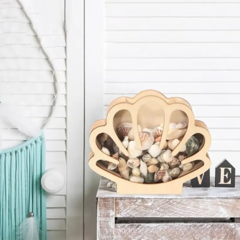 Wooden Vintage Shell Storage Box, Organizer, Perfect for Seashells and Jewelry Decor, Ideal Home Desktop Decoration, Great Holiday Gift Option