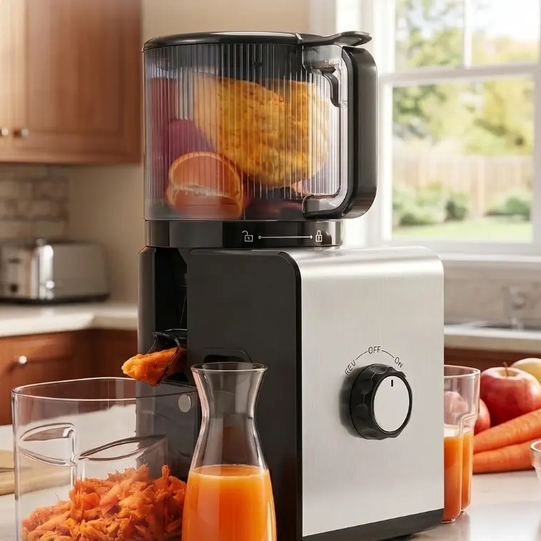 TUUMIIST Cold Press Juicer Machine, 6.5" Wide Mouth Slow Juicer, Masticating Juice Extractor for Whole Fruits & Vegetables, High Juice Yield, Easy to Clean, BPA Free SummerVibes