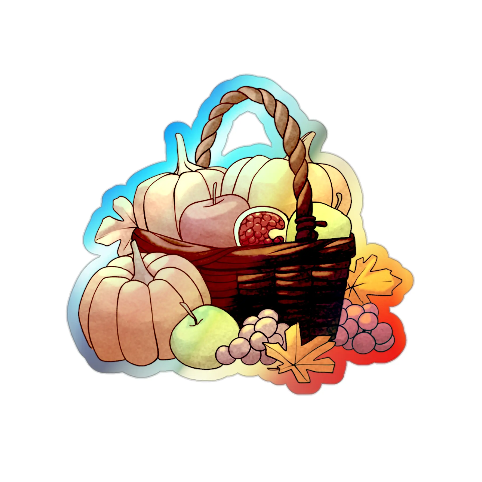 Holographic Die-cut Stickers - Rustic Harvest Basket Sticker for Autumn Charm - Hobbit-inspired Decor, Cozy Fall and Tolkien Fans - Laptop,