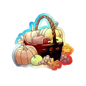Holographic Die-cut Stickers - Rustic Harvest Basket Sticker for Autumn Charm - Hobbit-inspired Decor, Cozy Fall and Tolkien Fans - Laptop,