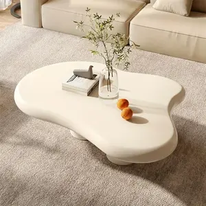 Cream white coffee table, cute coffee table in cloud shape with 3 short legs, modern live round edge coffee table, funky minimalist living room low coffee table, can sit on the floor