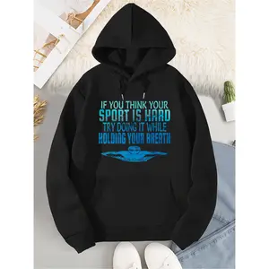 Funny Swimming Hoodie for Women Long Sleeve Hooded with Swim Swimmer Print Cute Sport Practice Gift for Pool Party Beach Holiday