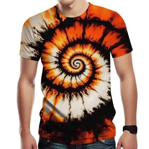 Unisex Spiral Tie-Dye T-Shirt, Orange & Black Gradient Swirl Pattern, Casual Streetwear for Daily Wear, Halloween Parties, Festivals, Trendy Top for Men & Women
