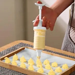 Household Kitchen Cake Decorating Set – Clear Cookie Press Gun with Piping Tips, Bakeware Tools for DIY Cakes, Cupcakes, Cookies, Kitchen Baking Accessories Utensils White