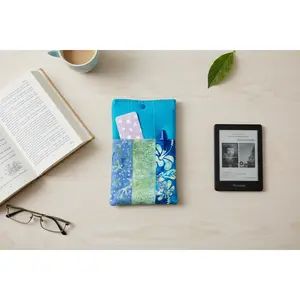 Quilted Tablet Sleeve or Book Sleeve Snap Closure - Teal Batiks - Beach Vibes - Book Cozy - Handmade - Small - 5.5" x 9"