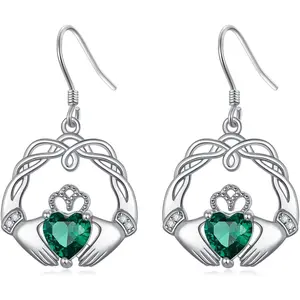 Claddagh Earrings for Women 925 Sterling Silver Celtic Knot Claddagh Dangle Earrings Irish Jewelry Gifts