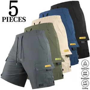 Men’s 5-Pack Quick-Dry Cargo Shorts — Breathable, Cooling, Drawstring, Multiple Pockets, Casual Summer Shorts summervibes