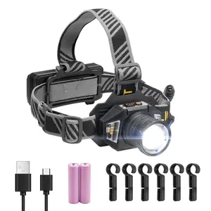 VEVOR Headlamp,  Bright LED Rechargeable Headlight, Lightweight Head Flashlight with 16 Lighting Modes, Adjustable Headband & 90° Angle, Zoomable Head Lamp for Camping, Running, Hiking, Fishing