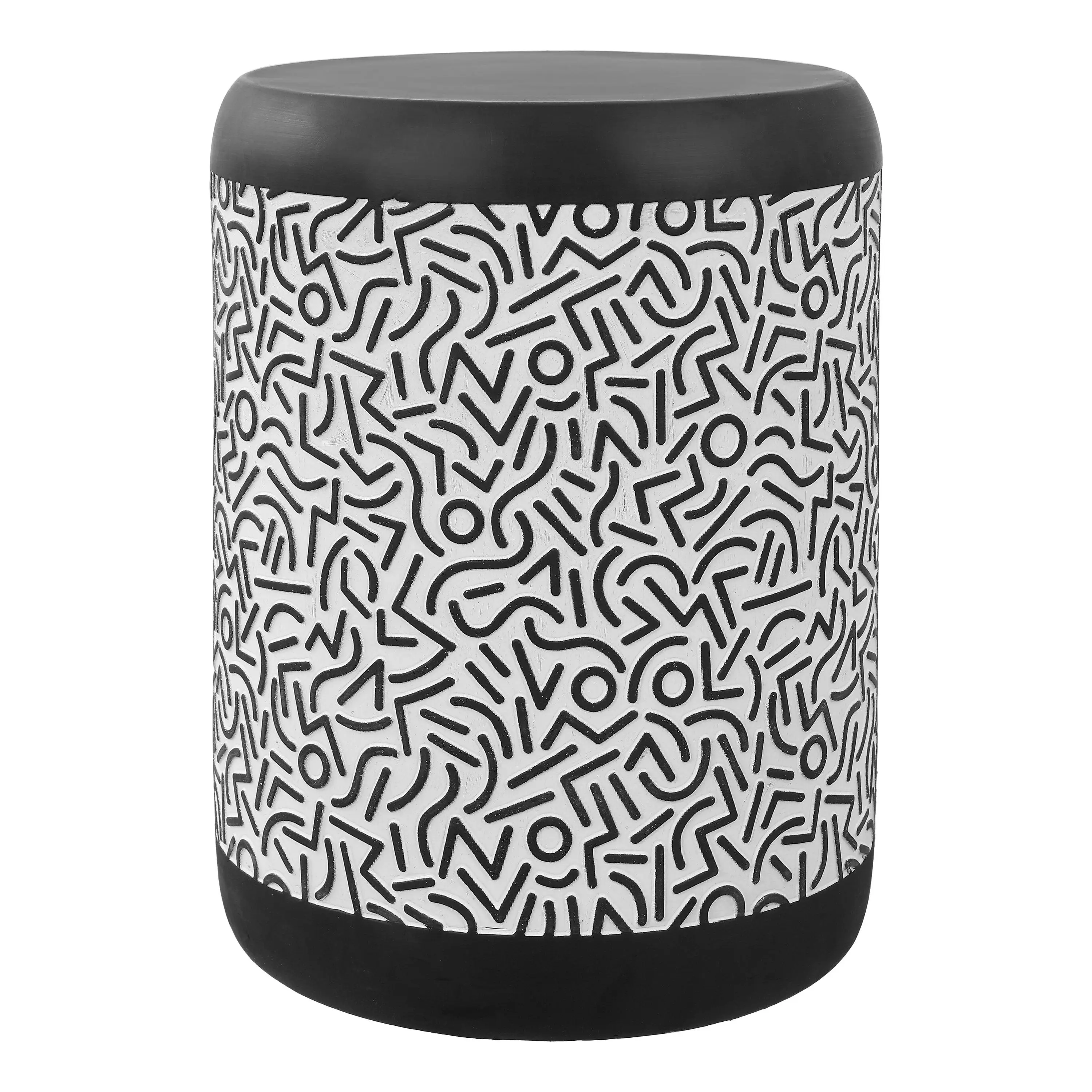Vernis 17.75" Modern Bohemian Geometric Drum Garden Stool