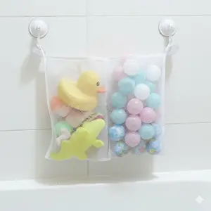Mesh Toy Storage Bag for Kids Bathroom, Bathtub Toy Hanger with Suction Cups, Breathable Polyester Organizer for Bath Accessories, Space-Saving Drying Rack, Multi-Size Shower Caddy to Keep Bathroom Tidy