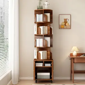 Rotating Bookshelf, 360 Display Corner Bookshelf for Small Space, Bookcase Storage Rack with Wheels, Wood Narrow Organizer for Bedroom, Living Room, Study Room, Shelves,Bookcase