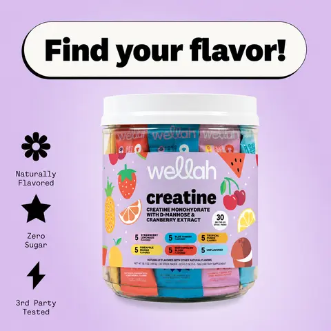 Wellah Creatine Stick Packs | 30 Serving On-The-Go Supplement Creatine Monohydrate Supplement | Creatine For Women | Gym Essential For Women |  Supplement For Women