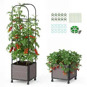 #Summervibes ABORON Raised Garden Bed Planter Box with Trellis for Climbing Vegetables Plants, Tomatoes Planters Outdoor Tomato Cage with Wheels, Indoor Outdoor Use