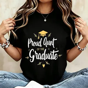 Women's Tees Proud Aunt of the Graduate T-Shirt - Casual Round Neck Short Sleeve Top for Auntie Gifts, Graduation Party