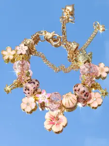 Beach Vacation Style Leopard Print Cherry Blossom Charm Bracelet, Ocean Life Starfish Shell Bracelet, Summer DIY Flower Bracelet