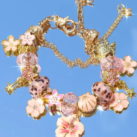 Beach Vacation Style Leopard Print Cherry Blossom Charm Bracelet, Ocean Life Starfish Shell Bracelet, Summer DIY Flower Bracelet, Alloy Jewelry