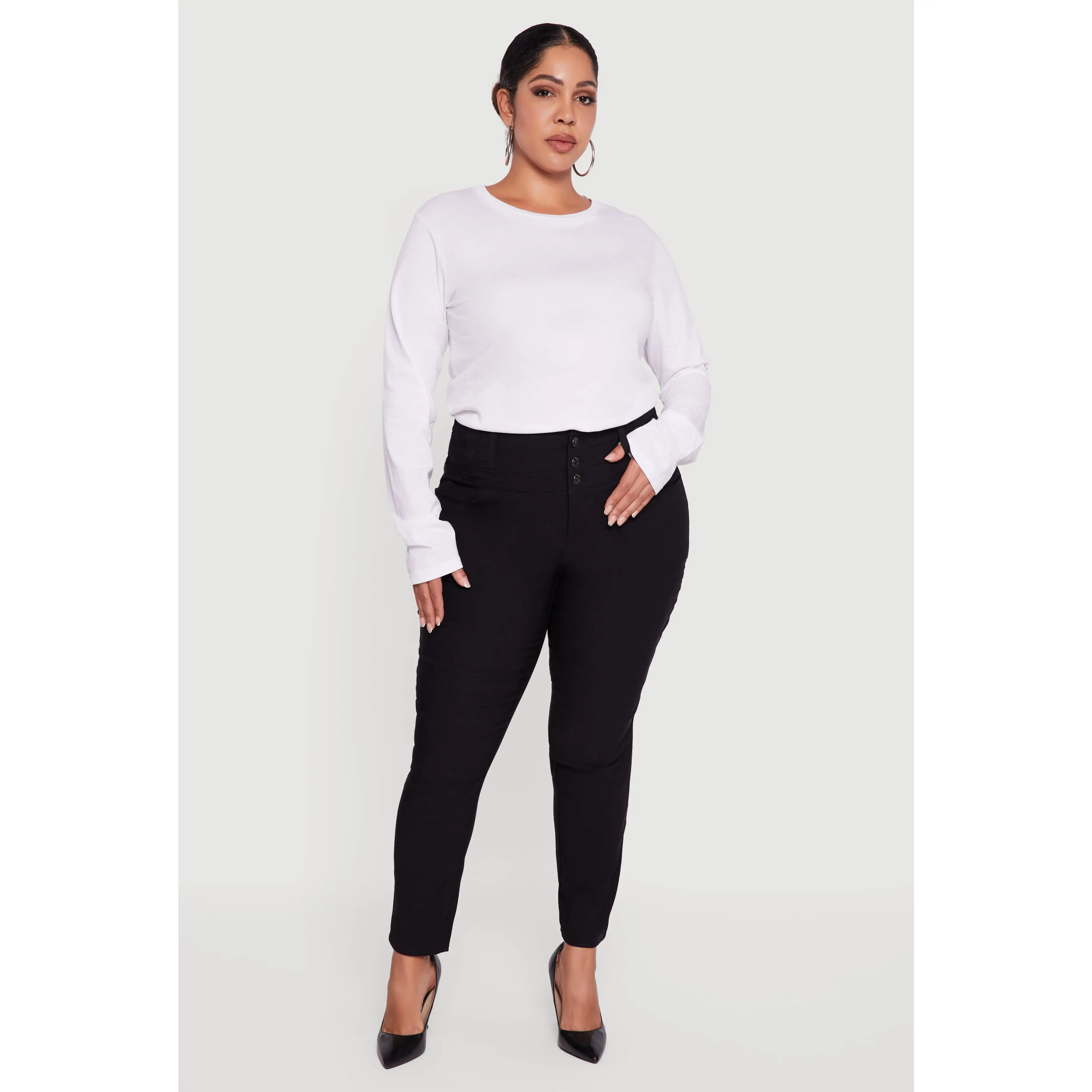 Plus Size Almost Famous Three Button High Waisted Pants
