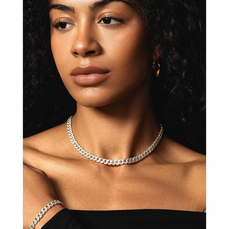 JAXXON - Women's Iced Out Cuban Set - 8mm - Gold - Box Clasp