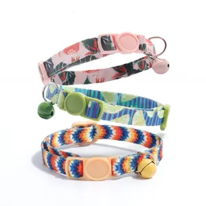 Breakaway Cat Collars for Girl Boy Cats, Spring Summer All Weather Cat Collar Personalized Pattern 1 Pack,Cute Classic Safety Buckles and Bells,Adjustable Printed Nylon Colorful Kitten Collar