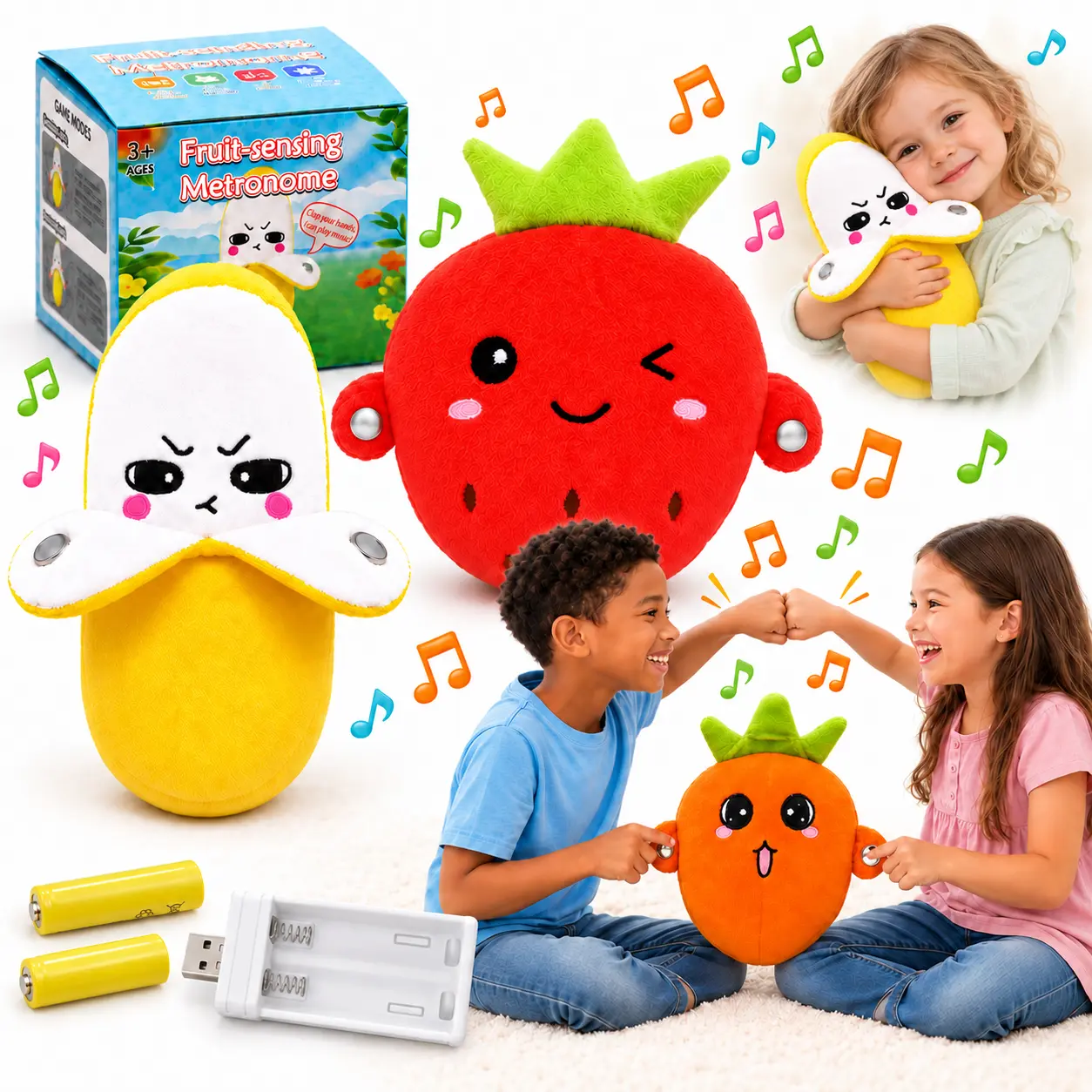 Electronic Interactive Stuffed Toy - Soft Adorable Cute Fruit (Banana, Carrot) Musical Plush with Touch-Sensing Sound, for Parent-Child Play, Kids Gifts, Ages 3+