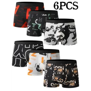 6pcs-Breathable Ice Silky Boxer Shorts - Cool, Close-Fitting Men's Underwear for Printed Fashion Flat Corner Men's Underwear