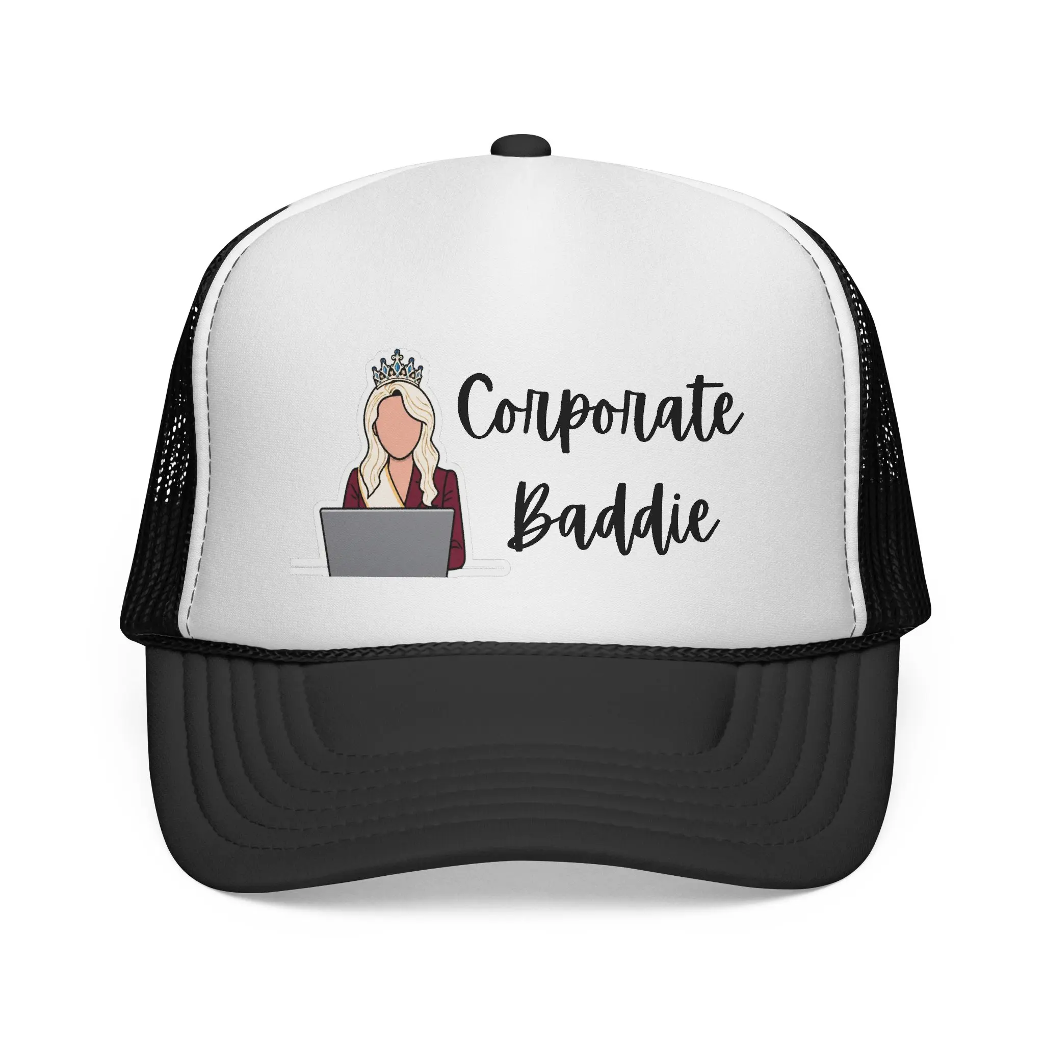 Blonde Miss Universe Corporate Baddie Trucker Hat, Work Humor Hats, Trucker Hat Hats