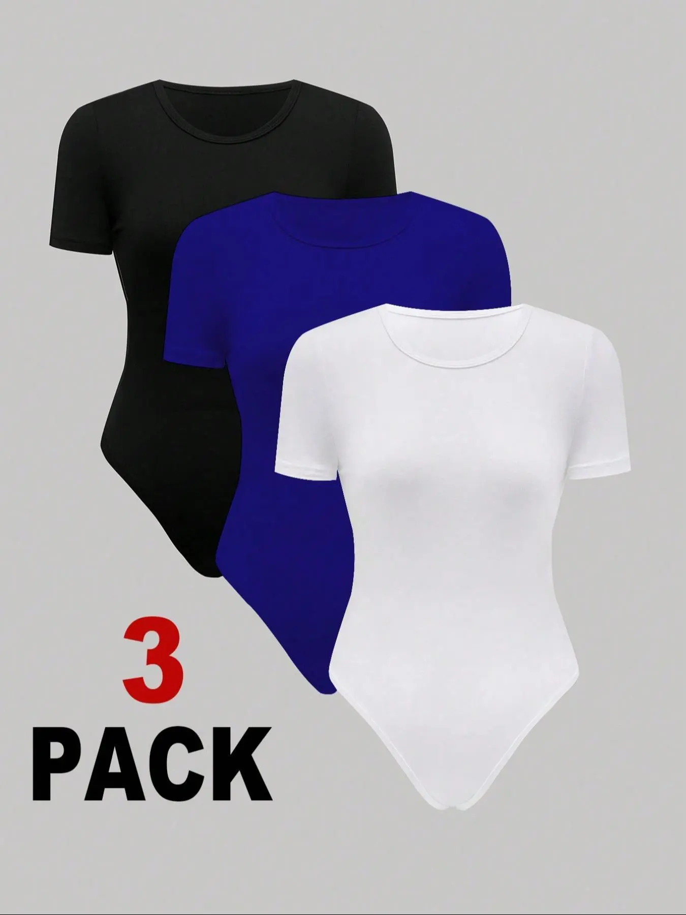 Women's Solid Round Neck Bodysuit, Casual Short Sleeve Bodysuit for Daily Wear, Ladies Clothes for All Seasons, Socks